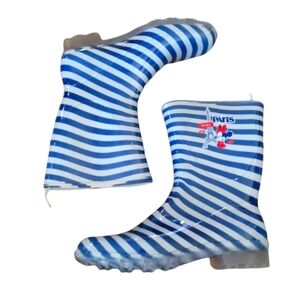 Disney - Disneyland Paris Blue & White Striped Wellies with Logo‎
